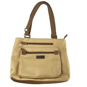 Multisac Crossbody Bag Purse Tan and Brown 3 Outside Pockets. Bronze. Excellent